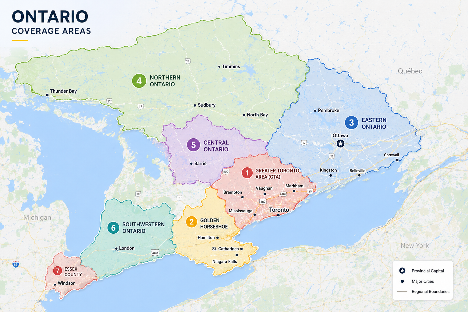 Ontario towing coverage map with interactive service regions